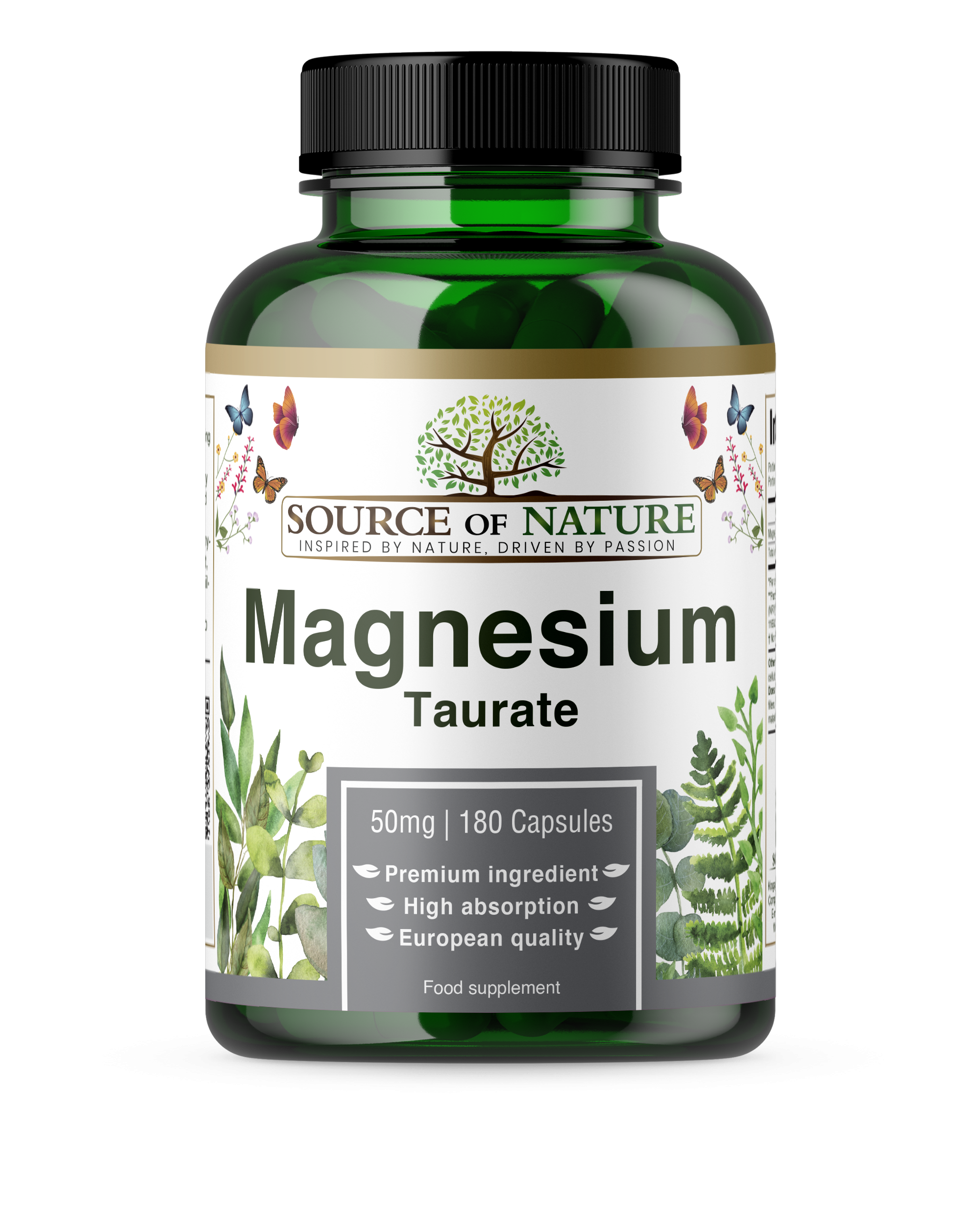 Magnesium Taurate 625mg | 180 Capsules | 3-Month Supply - Source of Nature